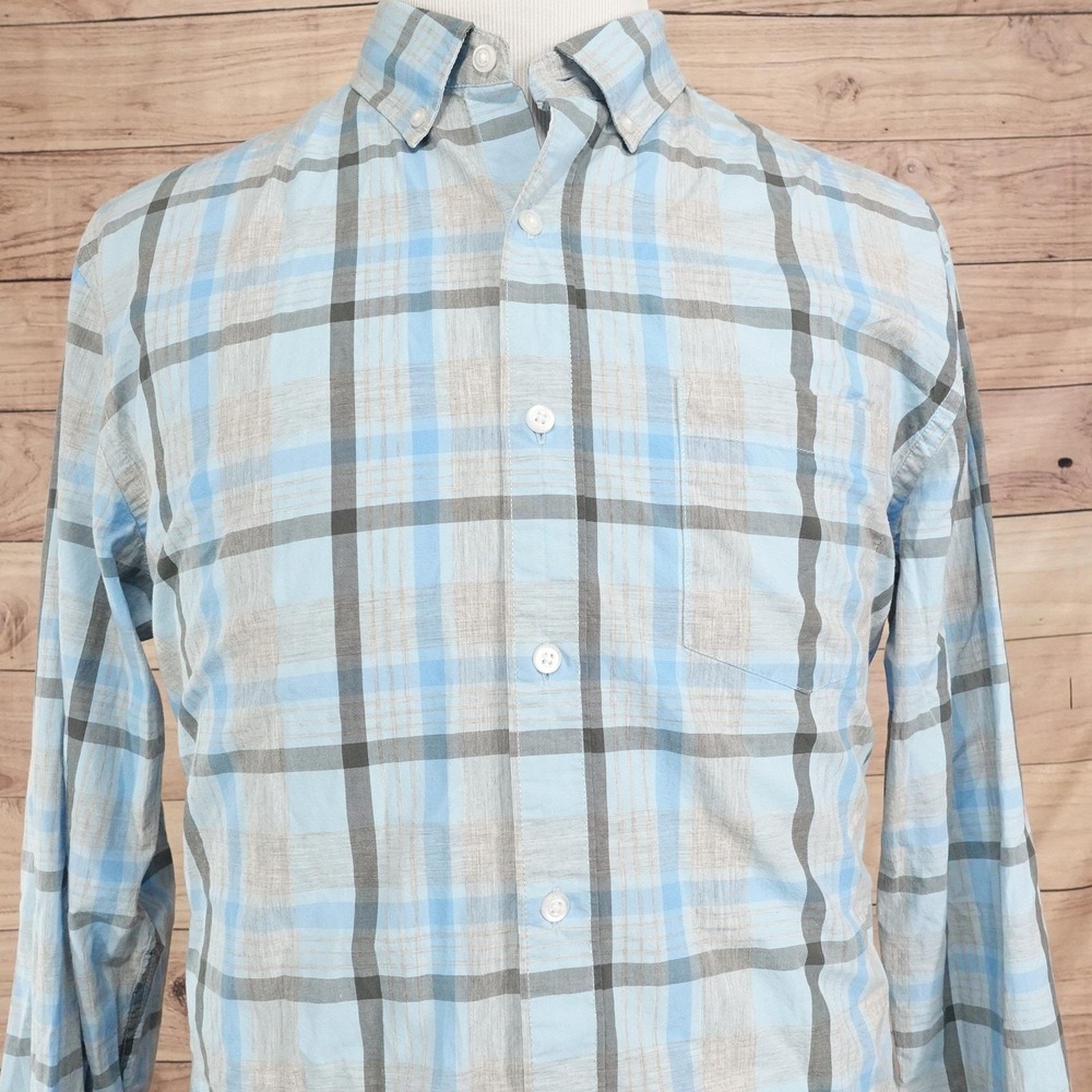 Hawker Rye Shirt Mens XL Blue Plaid Long Sleeve Button-Up Slim Cotton Casual